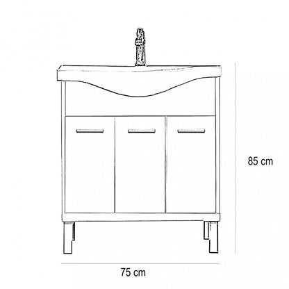 Nerva 75 cm-es bútorhoz alsószekrény, mosdóval, Sonoma tölgy