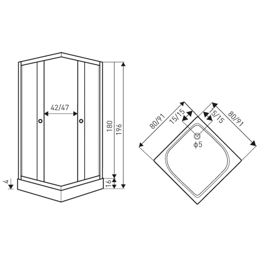 Olga SQ 9x9 cm szögletes zuhanykabin zuhanytálca nélkül - króm profil, víztiszta üveg_1