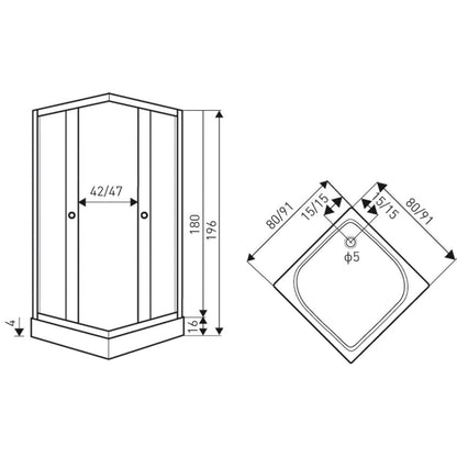 Olga SQ 9x9 cm szögletes zuhanykabin zuhanytálca nélkül - króm profil, víztiszta üveg_1