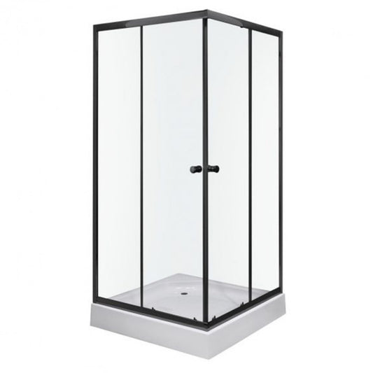 Olga SQ black szögletes zuhanykabin tálcával 8x8x196cm - fekete profil, víztiszta üveg