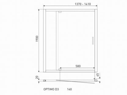 OPTIMOD314G zuhanyajtó 14x19 grafit üveg_1