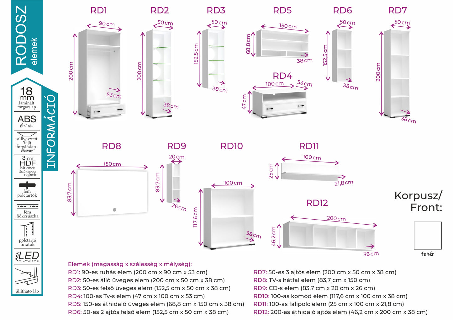 Rodosz szekrénysor 340cm és 390cm-es méretben