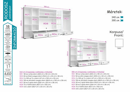 Rodosz szekrénysor 340cm és 390cm-es méretben