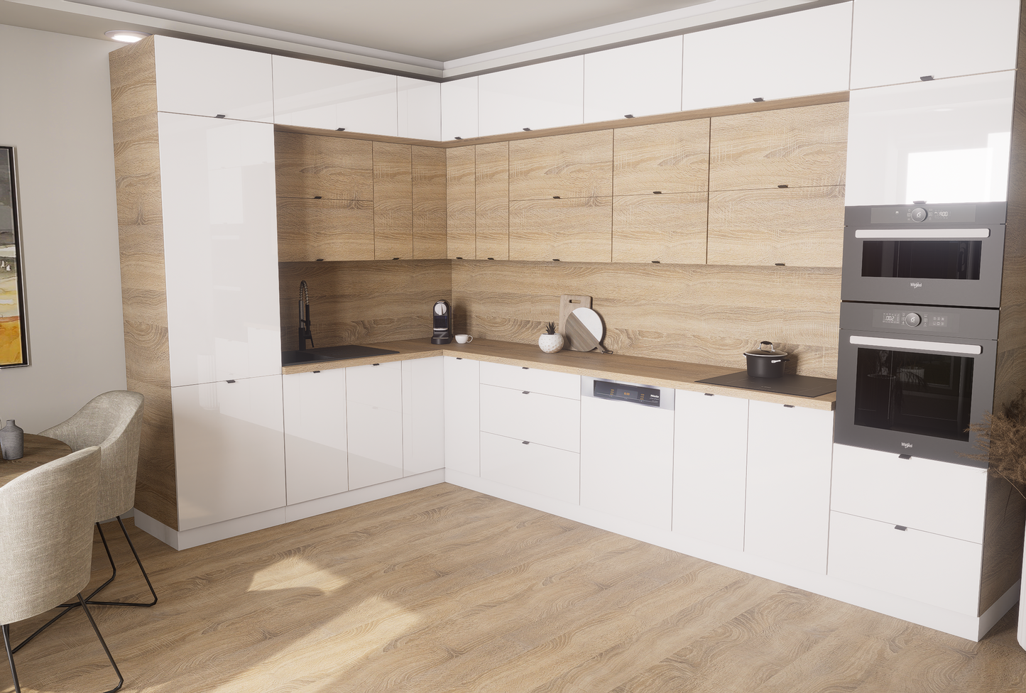 Milánó 230x370cm konyhablokk 251cm magas mélyített sorral ( munkalappal )