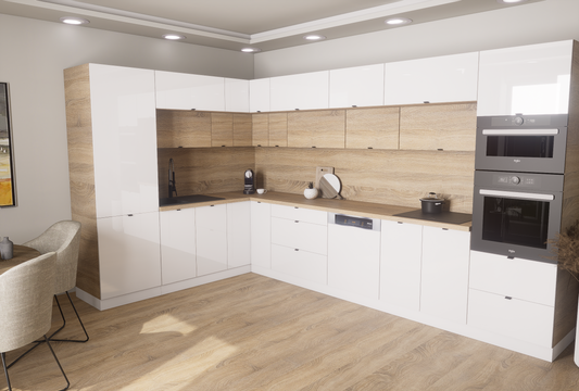 Milánó 230x370cm konyhablokk ( munkalappal ) 215cm magas mélyített felső sorral