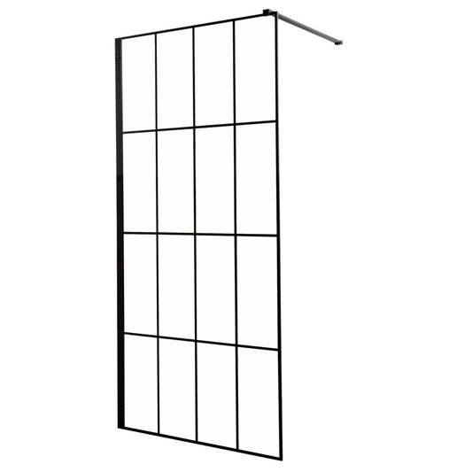 Techno 1 Walk-in zuhanykabin 1x2 cm, fekete profil, víztiszta üveg rácsmintával