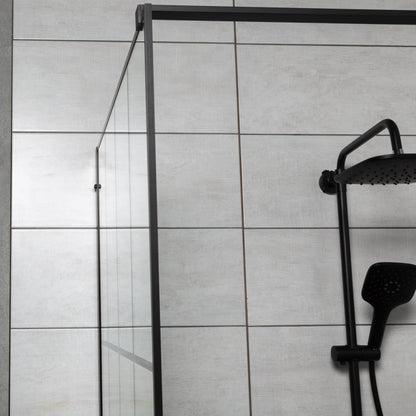 Techno 1 Walk-in zuhanykabin 1x2 cm, fekete profil, víztiszta üveg rácsmintával_3