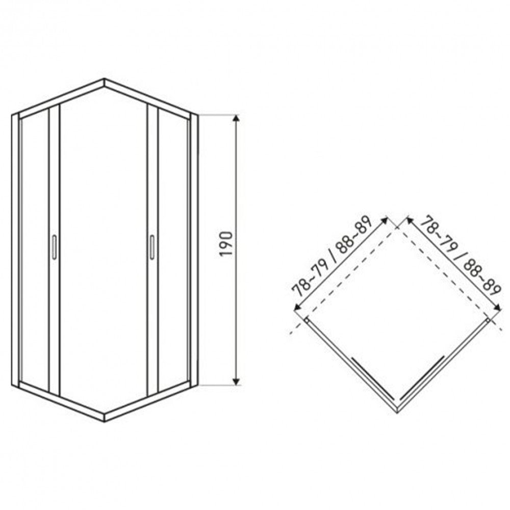 TIARASQUARE8 szögletes zuhanykabin tálca nélkül 8x8x19_2