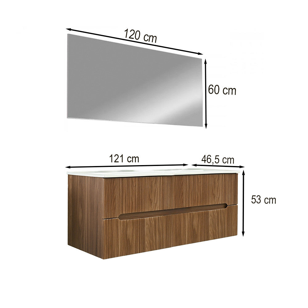 Trent 120 Fürdőszobabútor 1 medencés kerámia mosdóval tükörrel 60x120 cm sunset tölgy