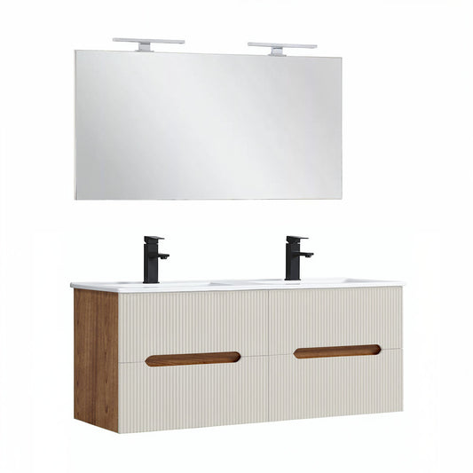 Trent Fürdőszobabútor 120 cm kerámia mosdóval tükörrel 60x120 cm sunset tölgy-fehér