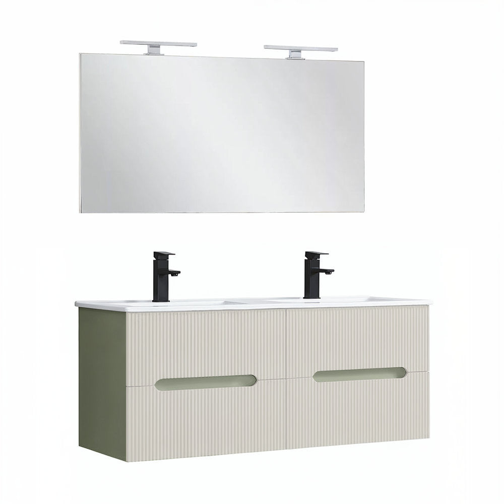 Trent Fürdőszobabútor 120 cm kerámia mosdóval tükörrel 60x120 cm olivazöld-fehér