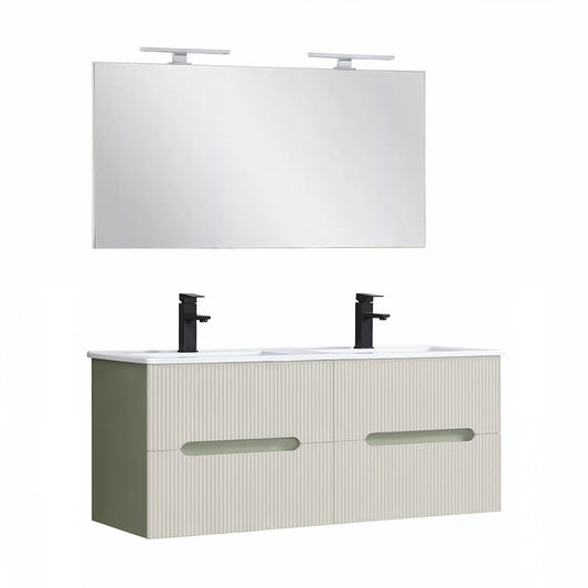Trent Fürdőszobabútor 120 cm kerámia mosdóval tükörrel 60x120 cm olivazöld-fehér