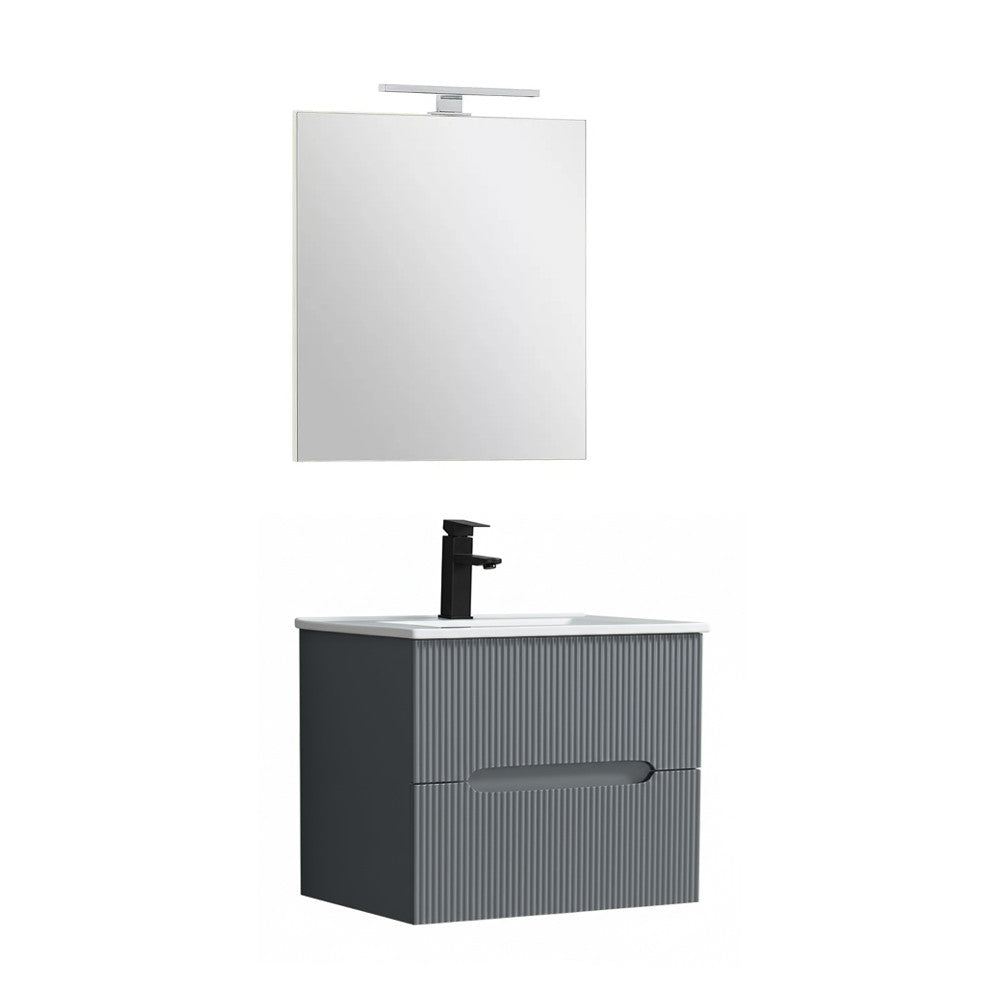 Trent Fürdőszobabútor 60 cm kerámia mosdóval (2 fiókos) tükörrel 60x80 cm antracit szürke
