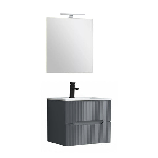 Trent Fürdőszobabútor 60 cm kerámia mosdóval (2 fiókos) tükörrel 60x80 cm antracit szürke