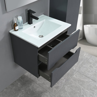 Trent Fürdőszobabútor 60 cm kerámia mosdóval (2 fiókos) tükörrel 60x80 cm antracit szürke