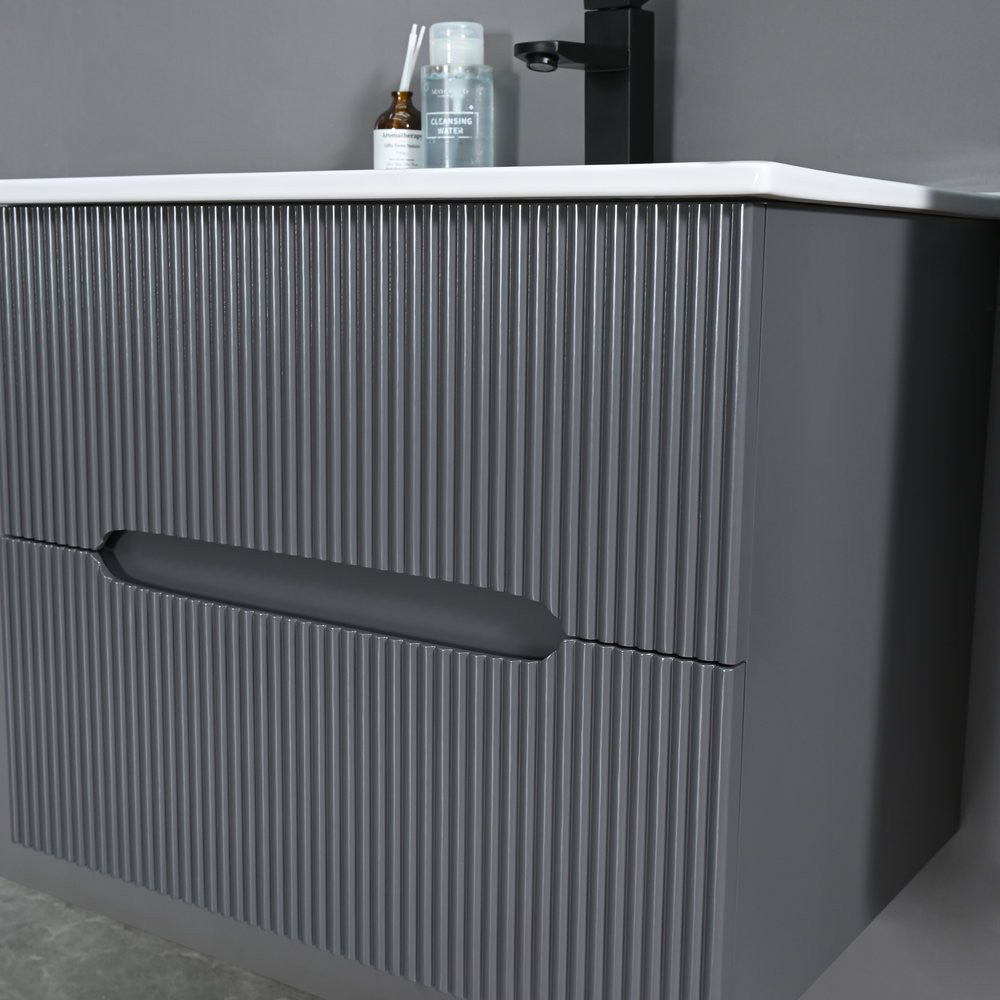 Trent Fürdőszobabútor 60 cm kerámia mosdóval (2 fiókos) tükörrel 60x80 cm antracit szürke