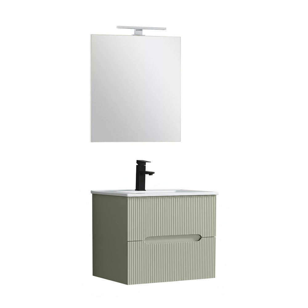Trent Fürdőszobabútor 60 cm kerámia mosdóval (2 fiókos) tükörrel 60x80 cm olivazöld