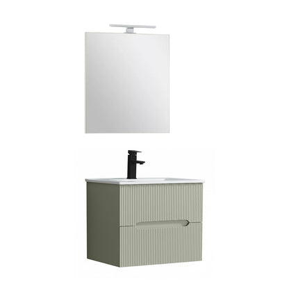 Trent Fürdőszobabútor 60 cm kerámia mosdóval (2 fiókos) tükörrel 60x80 cm olivazöld