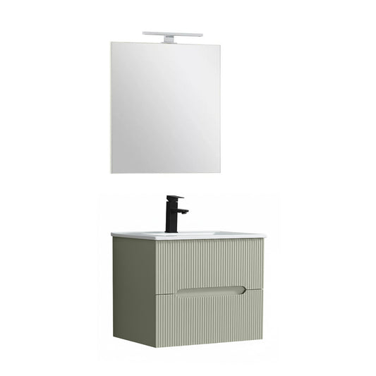 Trent Fürdőszobabútor 60 cm kerámia mosdóval (2 fiókos) tükörrel 60x80 cm olivazöld