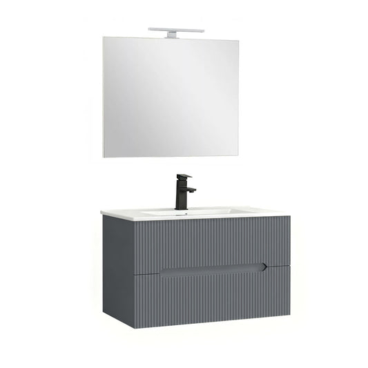 Trent Fürdőszobabútor 80 cm kerámia mosdóval (2 fiókos) tükörrel 60x80 cm antracit szürke