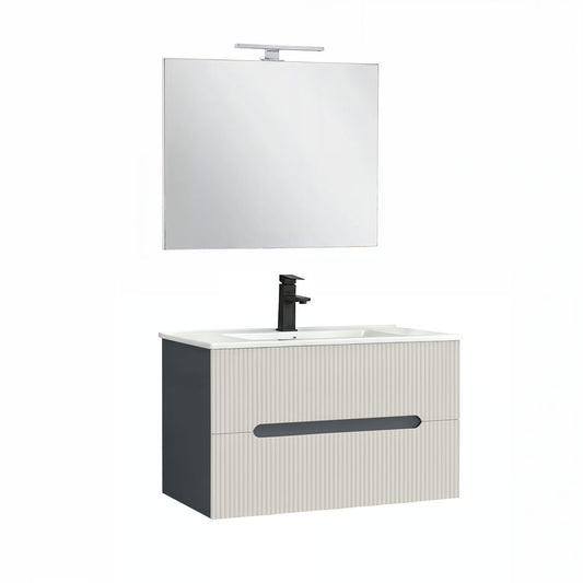 Trent Fürdőszobabútor 80 cm kerámia mosdóval (2 fiókos) tükörrel 60x80 cm antracit szürke-fehér