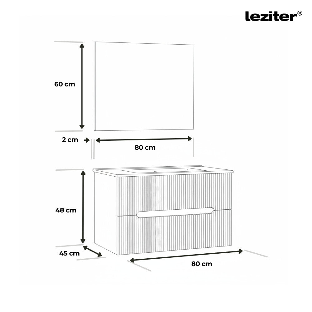 Trent Fürdőszobabútor 80 cm kerámia mosdóval (2 fiókos) tükörrel 60x80 cm antracit szürke