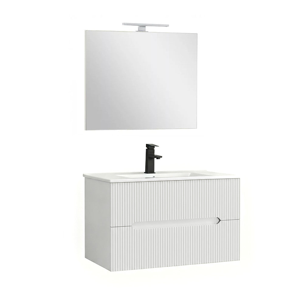 Trent Fürdőszobabútor 80 cm kerámia mosdóval (2 fiókos) tükörrel 60x80 cm fehér