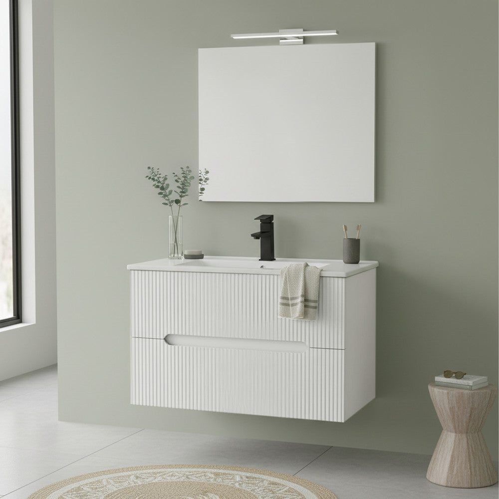 Trent Fürdőszobabútor 80 cm kerámia mosdóval (2 fiókos) tükörrel 60x80 cm fehér
