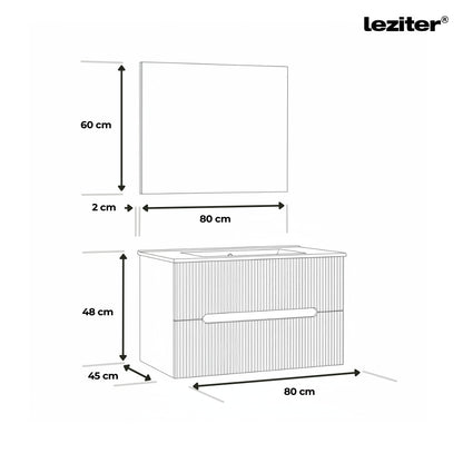 Trent Fürdőszobabútor 80 cm kerámia mosdóval (2 fiókos) tükörrel 60x80 cm fehér