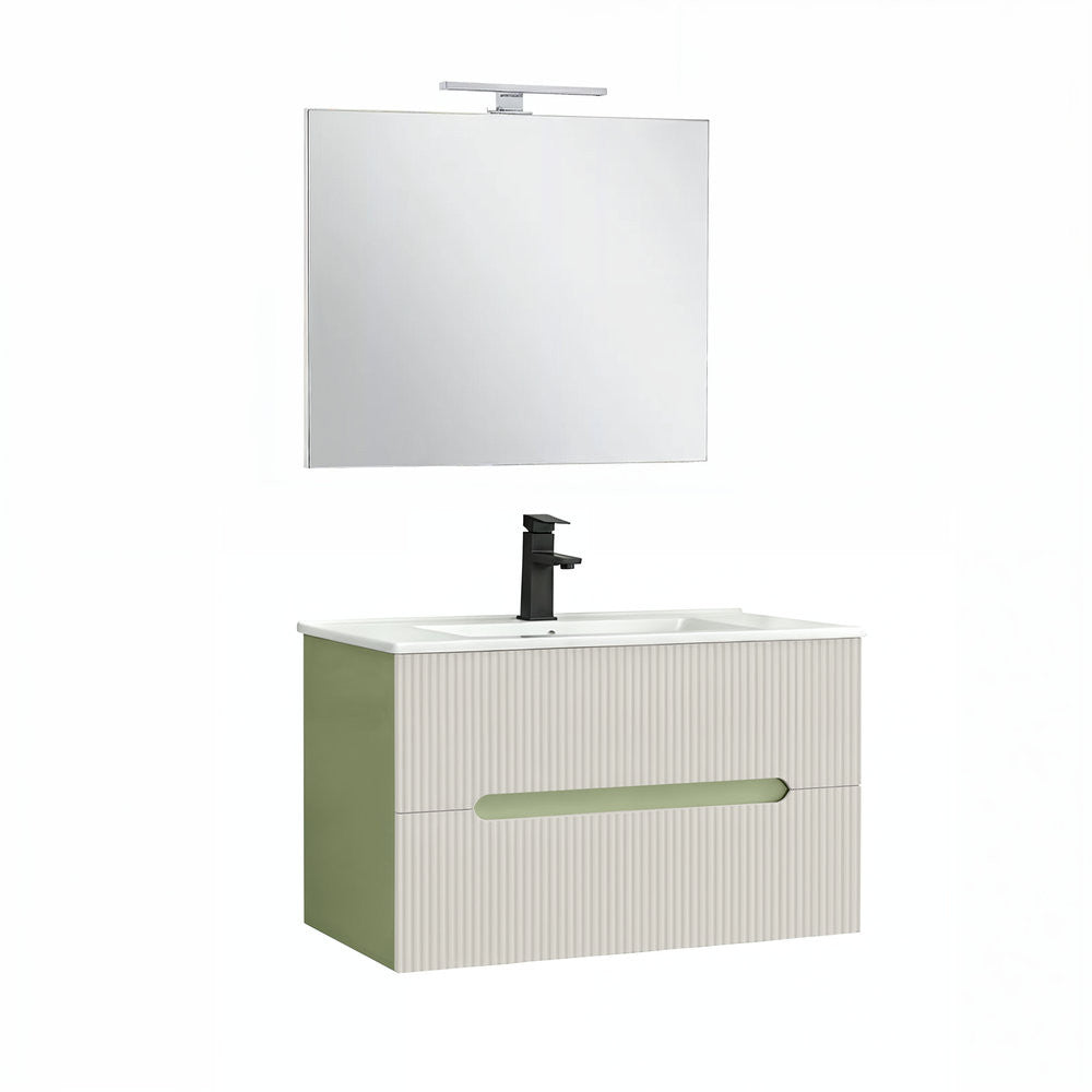 Trent Fürdőszobabútor 80 cm kerámia mosdóval (2 fiókos) tükörrel 60x80 cm pisztáciazöld-fehér