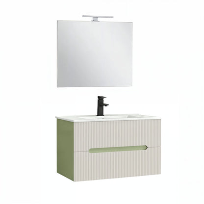 Trent Fürdőszobabútor 80 cm kerámia mosdóval (2 fiókos) tükörrel 60x80 cm pisztáciazöld-fehér