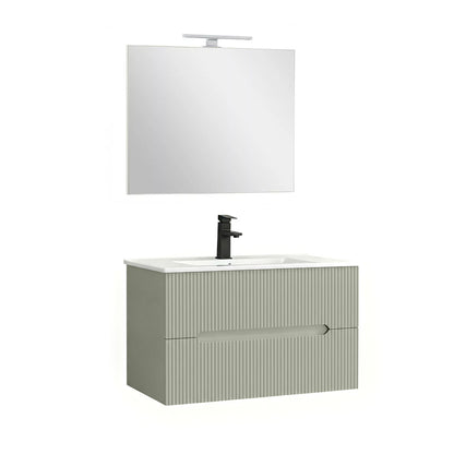 Trent Fürdőszobabútor 80 cm kerámia mosdóval (2 fiókos) tükörrel 60x80 cm olivazöld