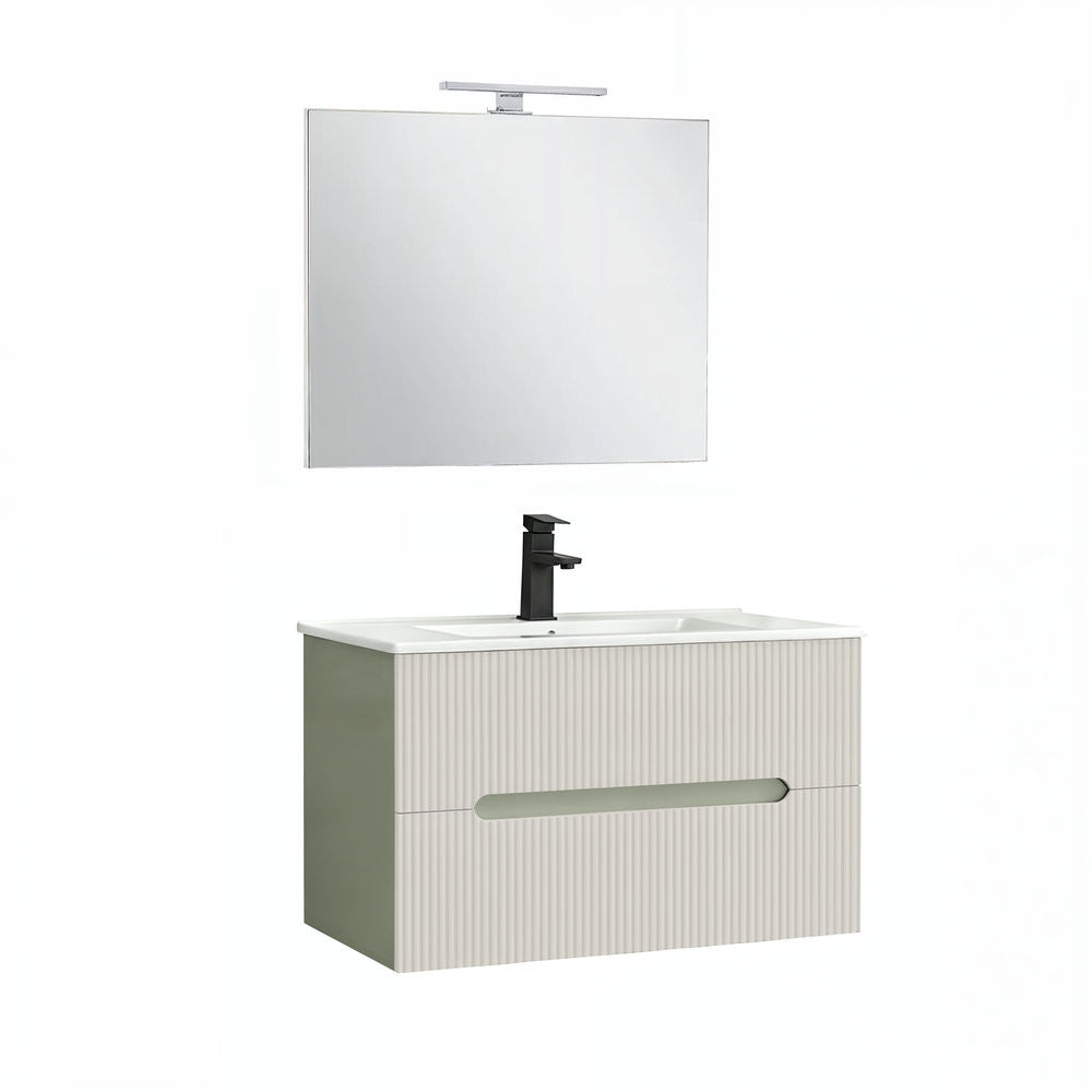 Trent Fürdőszobabútor 80 cm kerámia mosdóval (2 fiókos) tükörrel 60x80 cm olivazöld-fehér