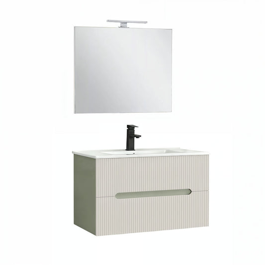 Trent Fürdőszobabútor 80 cm kerámia mosdóval (2 fiókos) tükörrel 60x80 cm olivazöld-fehér