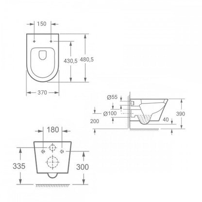 Ride fali, rimless WC