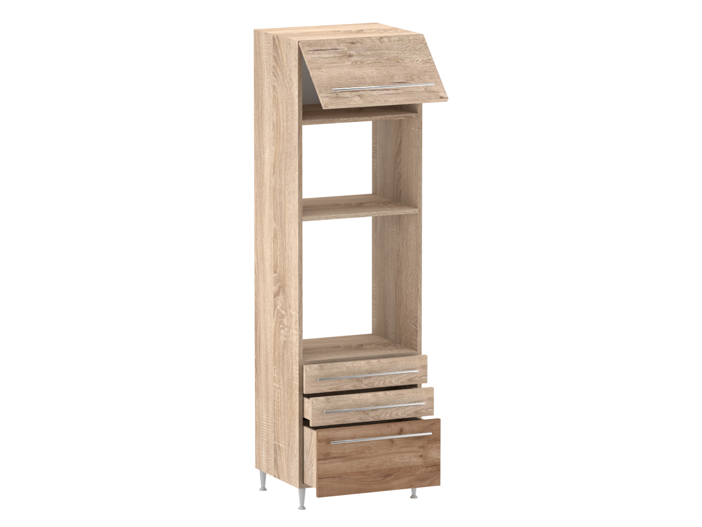 állószekrény 3 fiókos 1 felnyílós ajtós sütős - mikrós 60 cm széles elem Gréta +