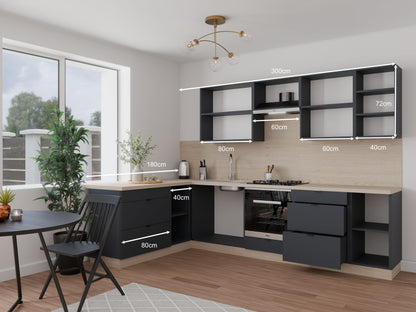 Milánó 180x300cm konyhablokk ( munkalappal ) 215cm magas