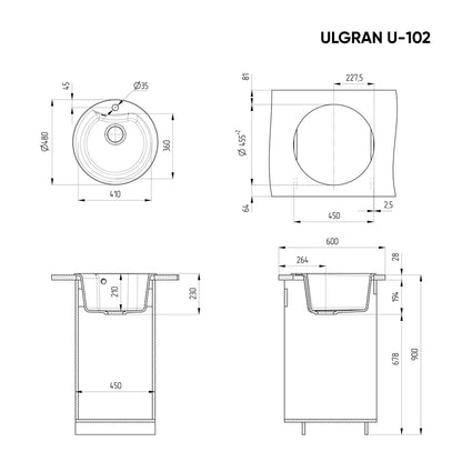Ulgran U-102 Gránit Design Mosogatótálca - Egymedencés, Kerek 480 mm
