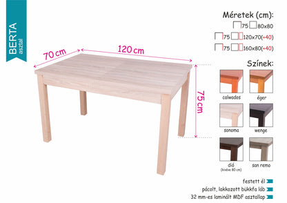 BERTA asztal 120(+40)cm