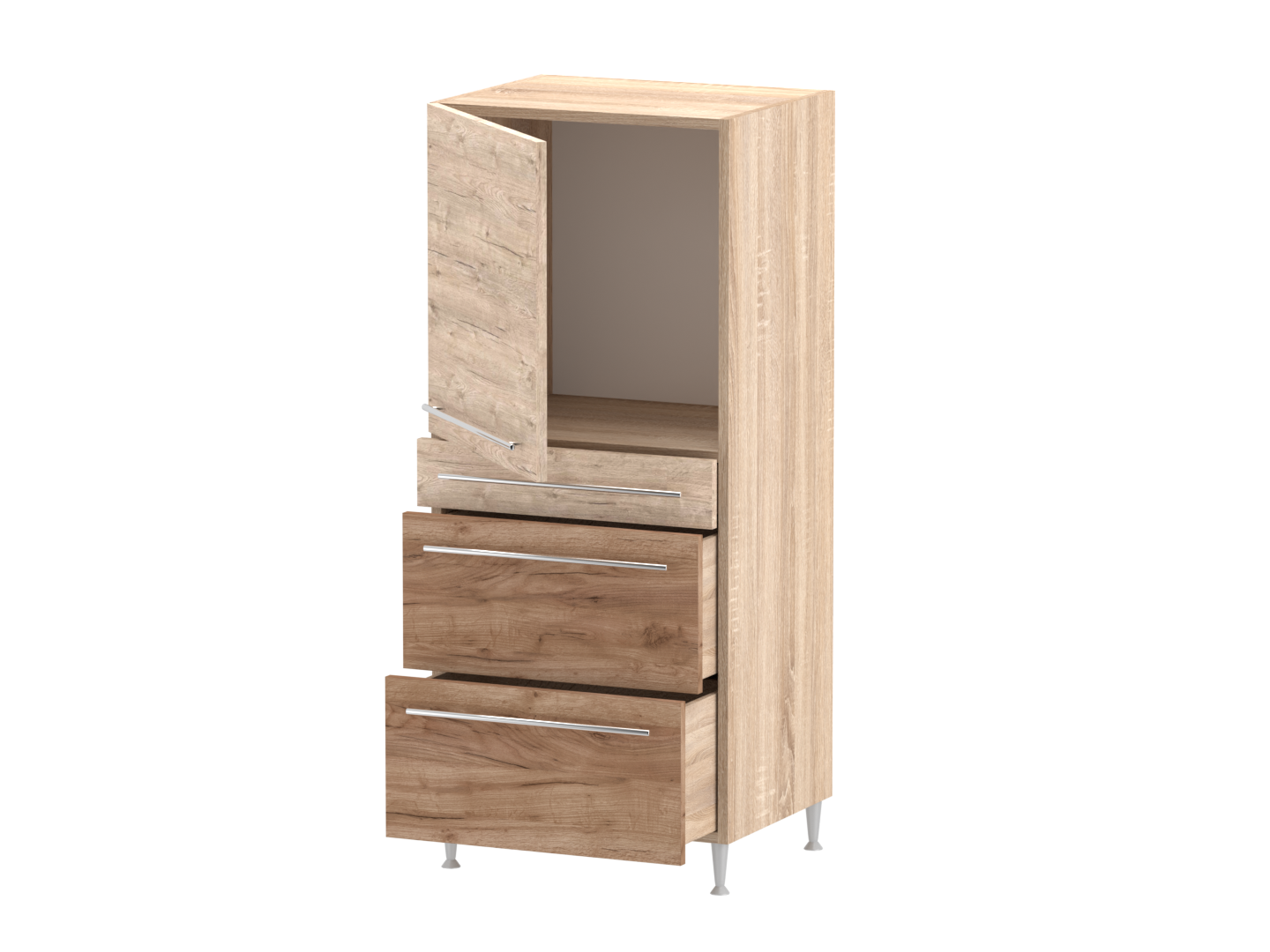 Gréta + középső alsó szekrény 1 ajtós 3 fiókos jobbos - balos 60 cm széles elem, egyéni