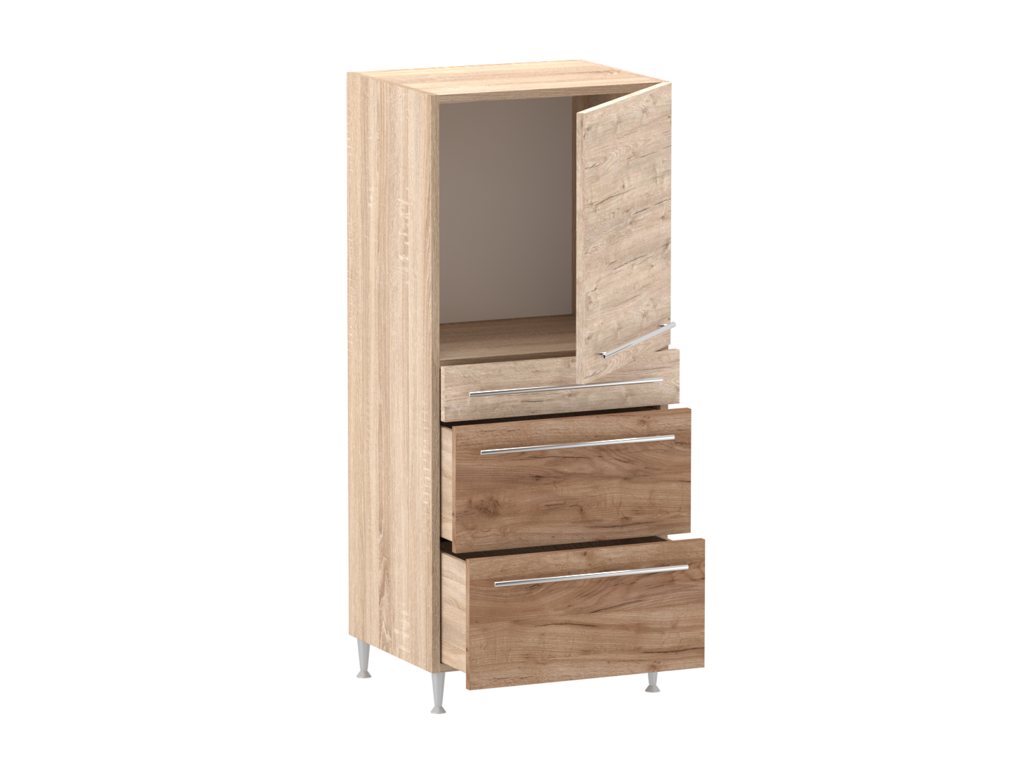 Gréta + középső alsó szekrény 1 ajtós 3 fiókos jobbos - balos 60 cm széles elem, egyéni